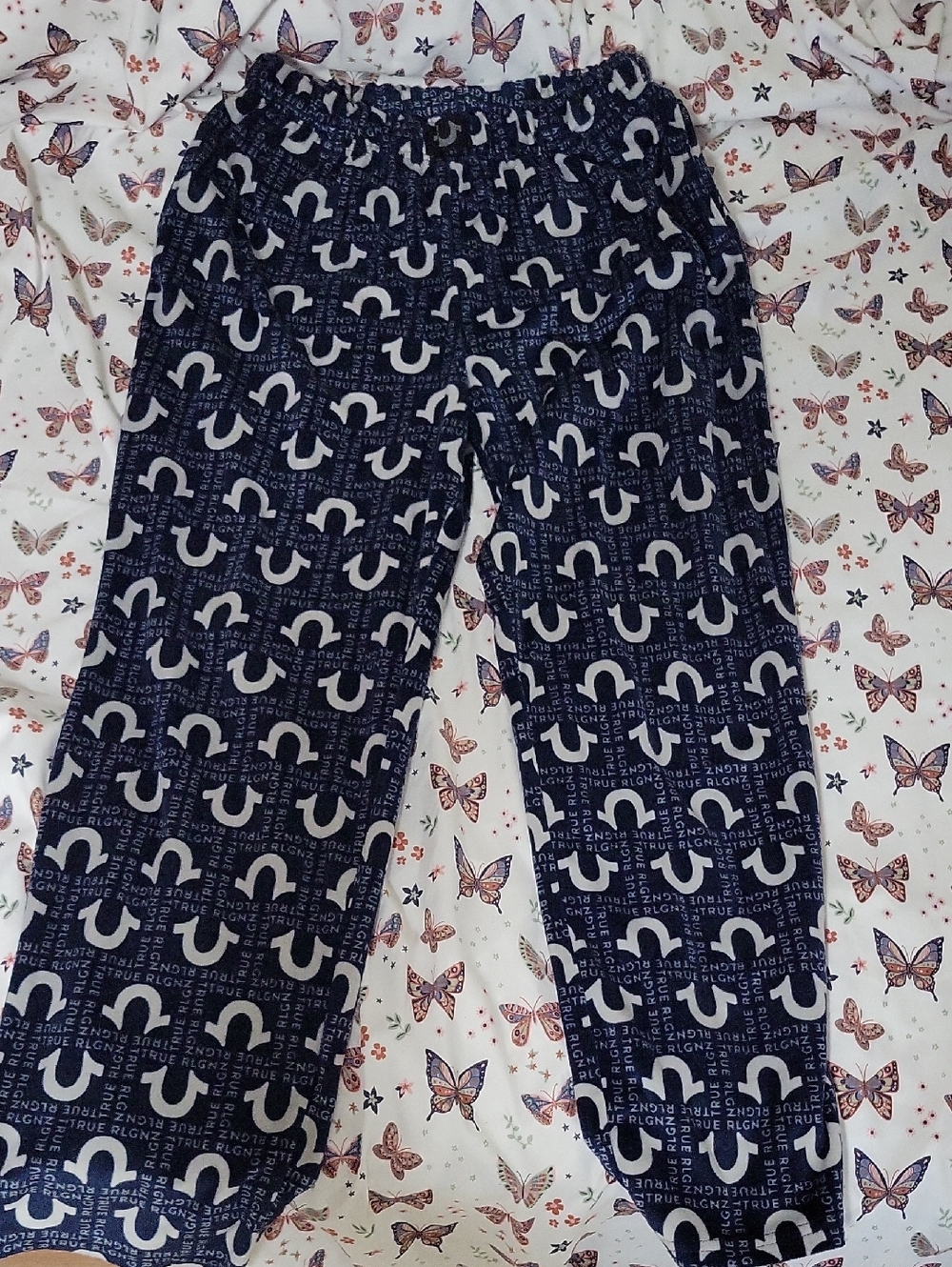 True Religion Navy Jogger Pants with White Logo Print